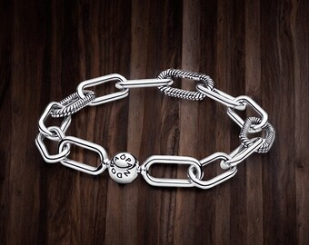 Bracciale A Catena Floreale Braccialetto In Argento Sterling Con
