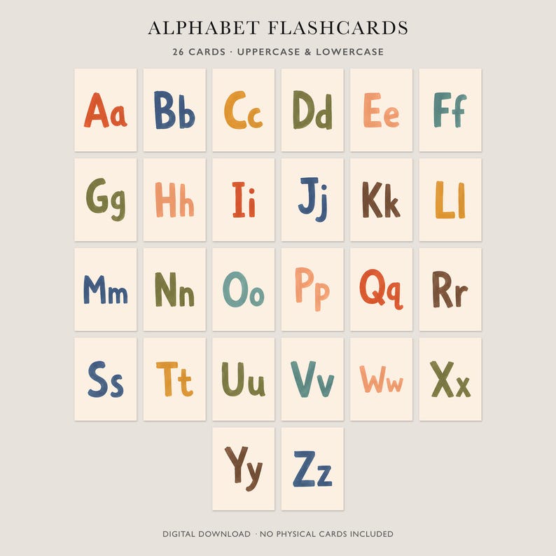 Alphabet, Number and Shape Flash Cards, Montessori ABC Cards ...