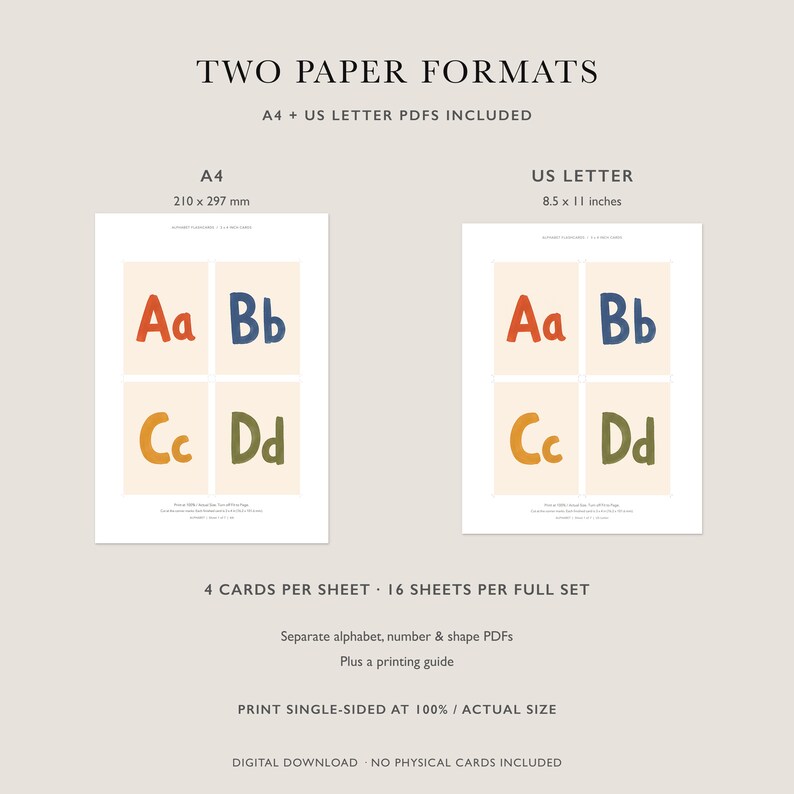 Alphabet, Number and Shape Flash Cards, Montessori ABC Cards ...