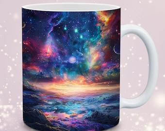 Cosmic Galaxy Mug PNG Design | Space Universe Art | Colorful Nebula Sky | 11oz Sublimation Mug
