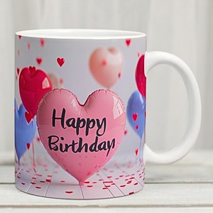Geburtstagsbecher Wrap Design PNG 11 Unzen Becher Sublimation Geburtstagsgeschenk Herzen Ballons Becher Vorlage Sofortiges und digital druckbares PNG Design