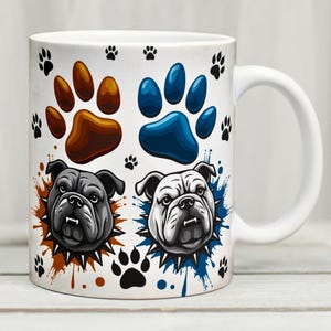 Dog Paws Mug Wrap: Bulldog Sublimation Design (PNG Digital Print 11oz Template)