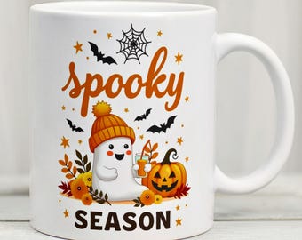 Diseño PNG para envolver tazas de Halloween, taza de fantasmas de la temporada espeluznante, taza de café de calabaza de 325 ml con diseño de sublimación