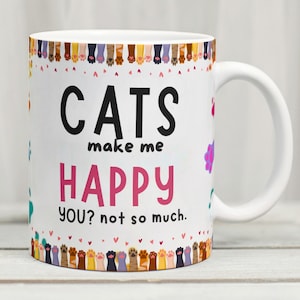 Cats Make Me Happy Mug Wrap: Sublimation PNG Design (11oz Mug Print)