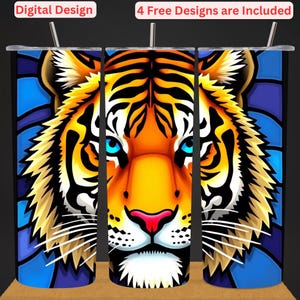 20 oz tijgerbeker wrap, glas-in-lood beker tijger sublimatieontwerp, 3D-dierlijke png, cartoon beker beker voor kinderen, digitale afdrukbare png