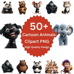 Cute Happy Animals Clipart, Cute Animal PNG, Cartoon Animal Clip art, Watercolor Animals Clipart, Baby Animals PNG, Clipart bundle