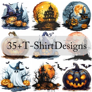 Lot de motifs de t-shirts d&#39;Halloween effrayants, fichiers PNG et SVG sur le thème effrayant, chauves-souris, citrouilles, sorcières et plus, projets de vêtements DIY !