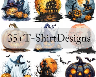 ハロウィンTシャツバンドル PNG SVG、35種類以上の怖いシャツデザイン、不気味な昇華プリントファイル、ホラーキャラクター