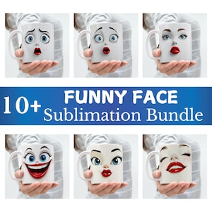 3D Effect Funny Cartoon Faces Mug Wrap, 11 oz Mug Bundle Sublimation Wrap, Instant Digital Download, PNG Template
