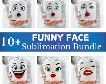 Funny Face Mug PNG Bundle | 11oz Mug Sublimation Design | Sarcastic Cartoon Cup Faces Templates