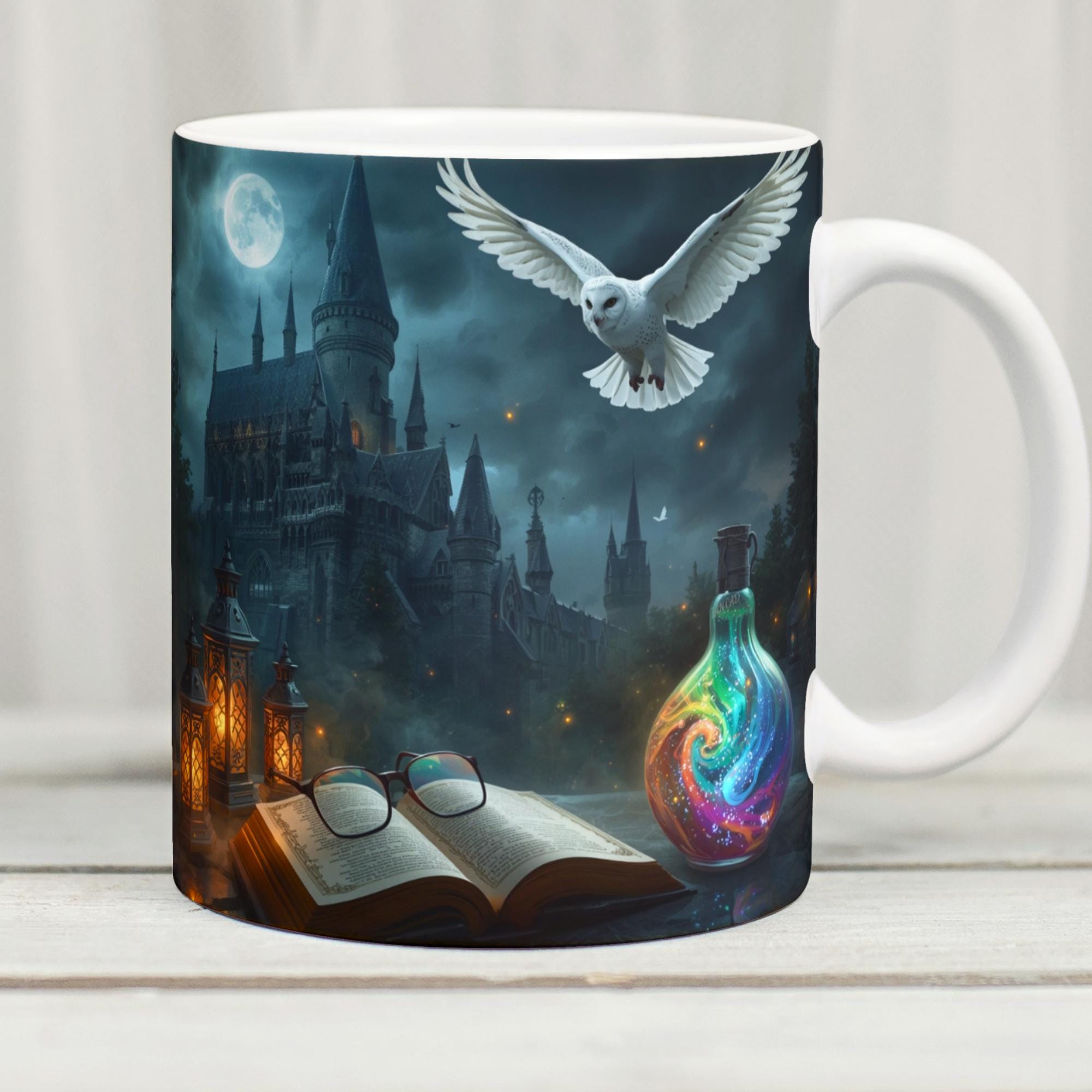 Fantasy Magic Mug PNG, Owl Wizard Potion Book 11oz Mug Sublimation Design, Gothic Night