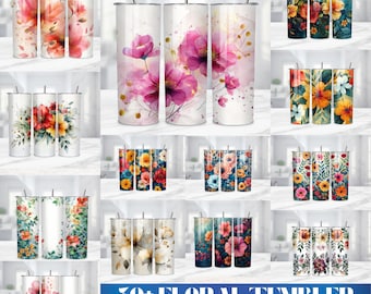 Wild Floral Tumbler Sublimation Designs Bundle, 20oz Tumbler Wrap PNG, 30+ Digital Flower Wraps