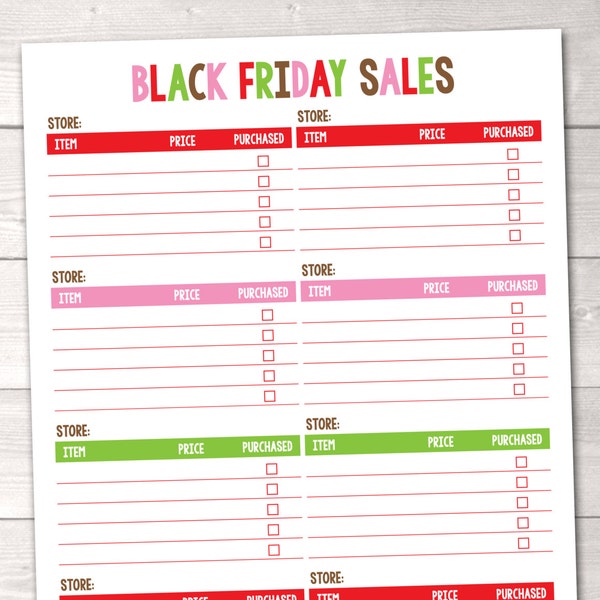 Instant Download Black Friday Sales Planner Printable PDF for Holiday and Christmas Gift Shopping