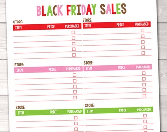 Instant Download Black Friday Sales Planner Printable PDF for Holiday and Christmas Gift Shopping