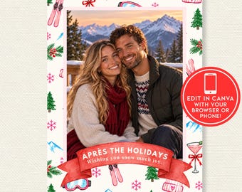 Cartão de Natal para Casais Após Esquiar, Modelo Editável no Canva (Download Digital)