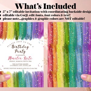 Rainbow Glitter Birthday Invitation, Colorful Girls Birthday Party Invite, Sparkle Rainbow Kids Birthday, Printable Party Invite image 3