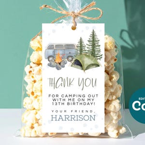 Camping Birthday Favor Tag: Adventure Gift, Editable (Digital File) image 8