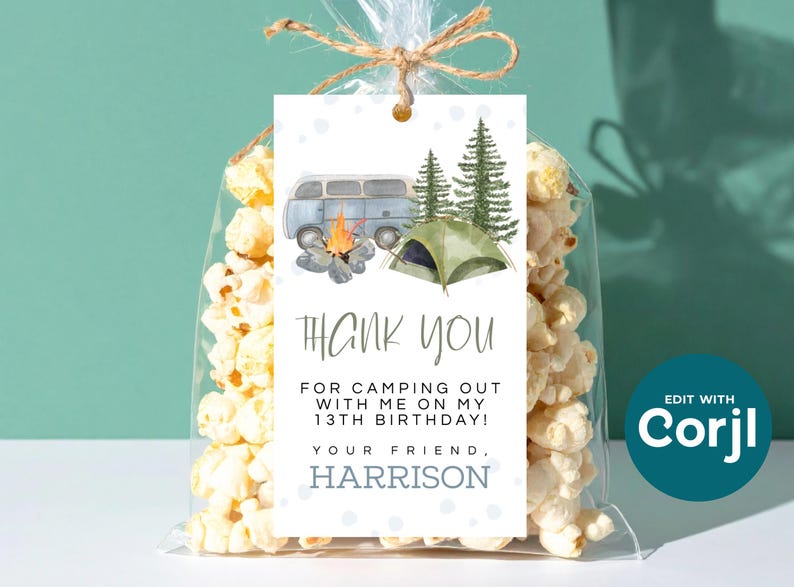 Camping Birthday Favor Tag: Adventure Gift, Editable (Digital File) image 8