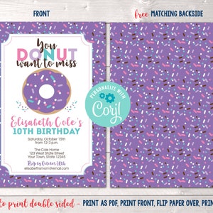 Editable Donut Birthday Party Invitation, Sprinkles Birthday Party ...