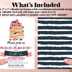 Pancakes & Pajamas Birthday Invitation | Pajama Party Invite | Editable Corjl Template image 3