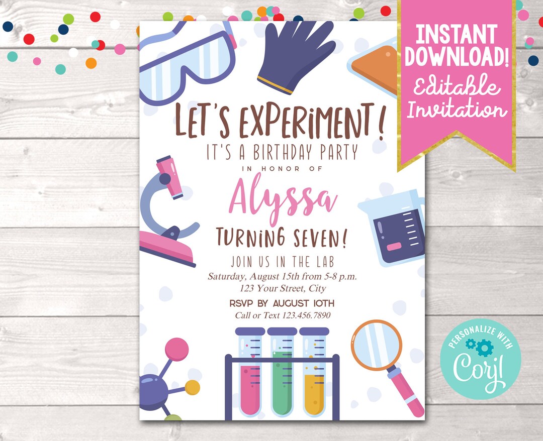 Editable Girls Science Birthday Party Invitation Instant Etsy