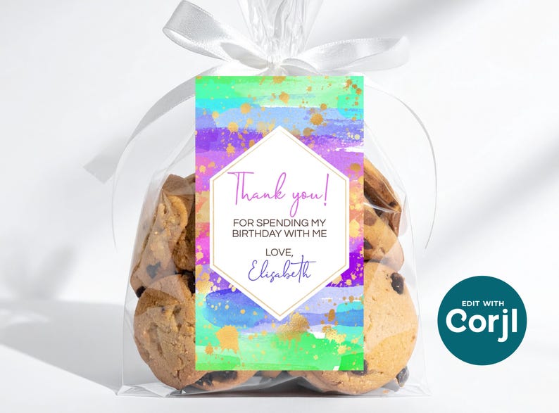 Rainbow Art Birthday Favor Tag: Editable Party Gift Tag (PDF) image 6