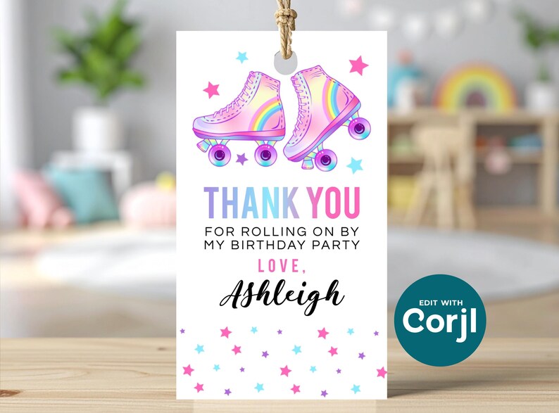 Roller Skating Birthday Favor Tag: Editable Printable (Instant Download) image 10