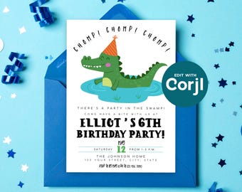 Alligator Birthday Party Invitation: Chomp Chomp Gator, Editable (Instant Download) Print or Text