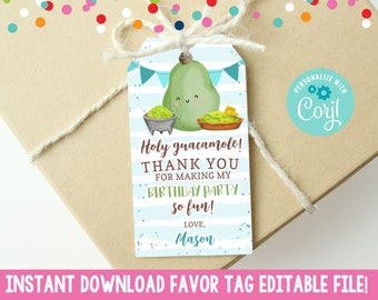 Editable Holy Guacamole Boys Avocado Birthday Party Favor Tag Instant Download, Printable Avocado Favor Tags, Guacamole Avocado Gift Tag