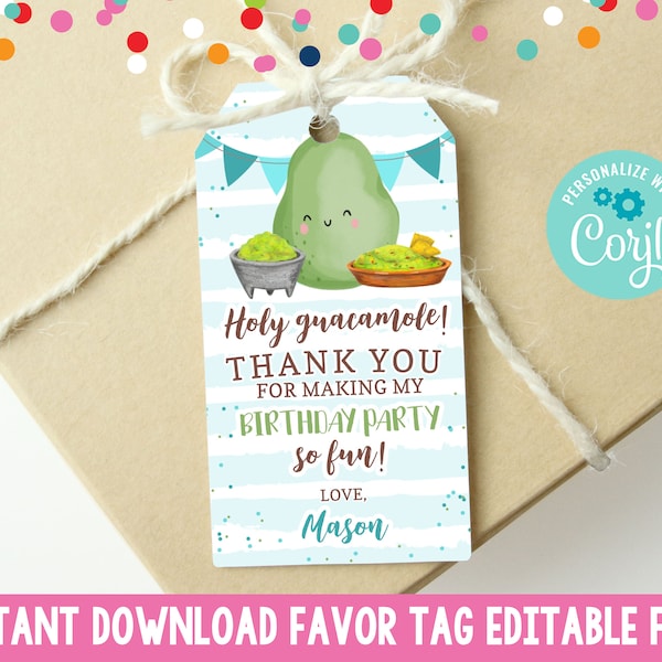 Editable Holy Guacamole Boys Avocado Birthday Party Favor Tag Instant Download, Printable Avocado Favor Tags, Guacamole Avocado Gift Tag