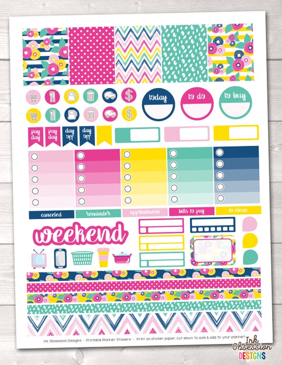 Printable Planner Stickers Weekly Kit Full Boxes Ombre Boxes Etsy