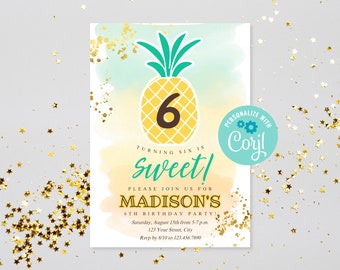 Invitation modifiable à la fête d’anniversaire à l’ananas, téléchargement instantané Invitation à la fête d’anniversaire à l’ananas doux, Aloha Luau Party Invite PDF imprimable