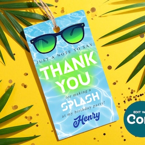 Pool Party Favor Tags: Editable Birthday Thank You (Digital Download)