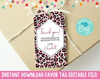 Editable Pink Leopard Party Favor Tag, Printable Leopard Print Birthday Party Bachelorette Party Baby Shower Favor Tag Instant Download PDF