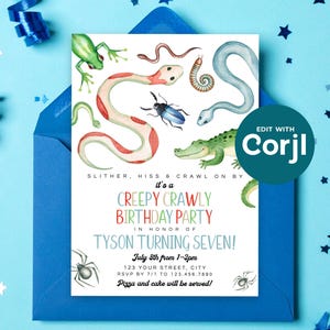 Reptile Birthday Party Invitation: Snakes, Spiders, Frog (Printable) Print or Text image 7