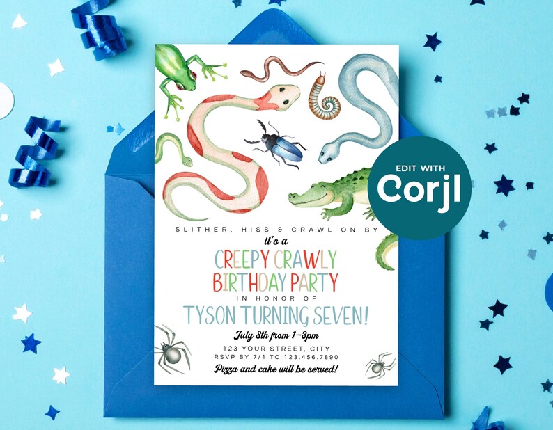 Reptile Birthday Party Invitation: Snakes, Spiders, Frog (Printable) Print or Text image 7