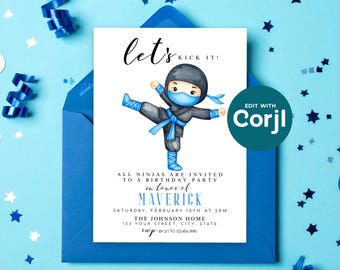 Ninja Birthday Party Invitation: Editable Boys Invite (Digital Download) Print or Text
