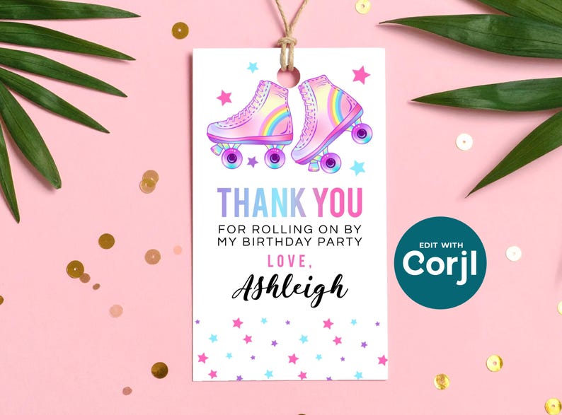 Roller Skating Birthday Favor Tag: Editable Printable (Instant Download) image 4
