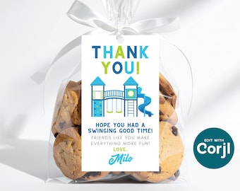 Editable Boys Birthday Party Favor Tag: Blue & Green Playground