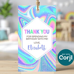 Etiqueta para recuerdo de cumpleaños con diseño tie-dye: Diseño de holograma editable (PDF imprimible) imagen 9