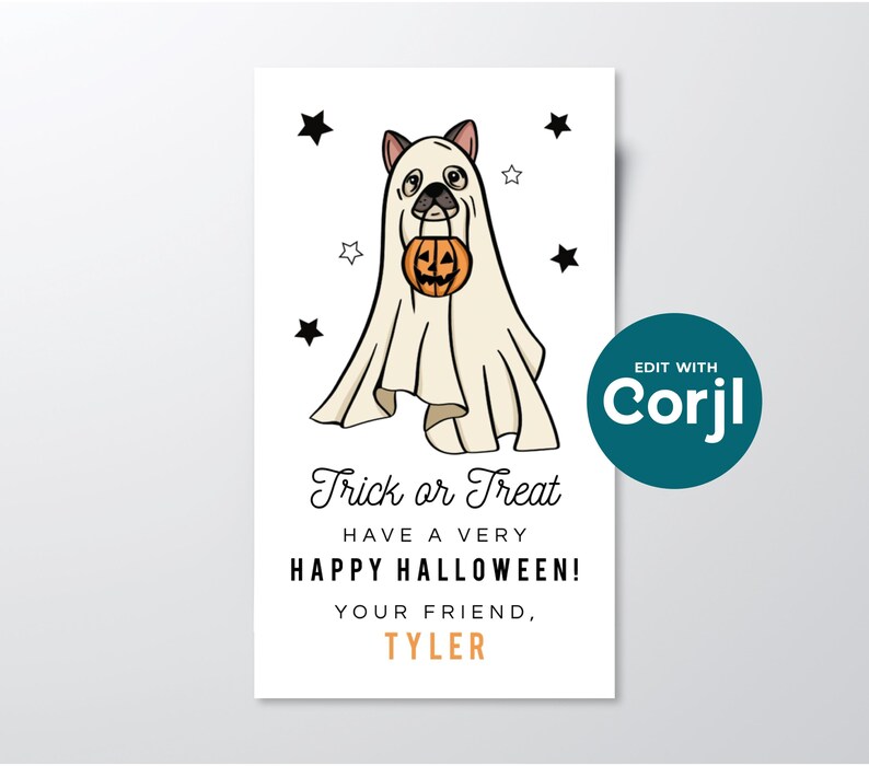 Printable Ghost Dog Halloween Favor Tag, Editable Kids Party (Digital Download) image 4