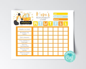 Construction Chore Chart: Editable Printable Reward Chart (PDF)