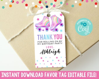 Editable Roller Skating Birthday Party Favor Tag, Printable Girls Roller Skating Party Favor Tags Instant Download, Roller Skates Gift Tag