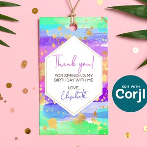 Rainbow Art Birthday Favor Tag: Editable Party Gift Tag (PDF) image 2