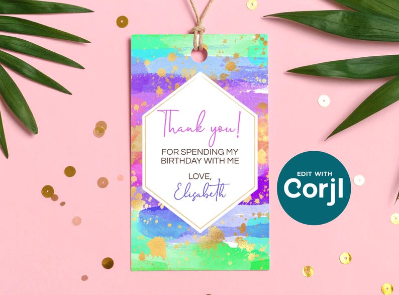 Rainbow Art Birthday Favor Tag: Editable Party Gift Tag (PDF) image 2