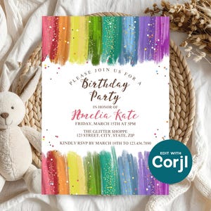 Rainbow Glitter Birthday Invitation, Colorful Girls Birthday Party Invite, Sparkle Rainbow Kids Birthday, Printable Party Invite image 11