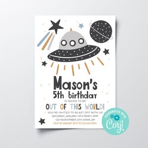 Editable Space Birthday Party Invitation, Printable Cute Space Boys Birthday Party Invite, Instant Download Kids Outer Space Birthday Invite