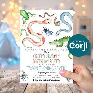 Reptile Birthday Party Invitation: Snakes, Spiders, Frog (Printable) Print or Text image 9