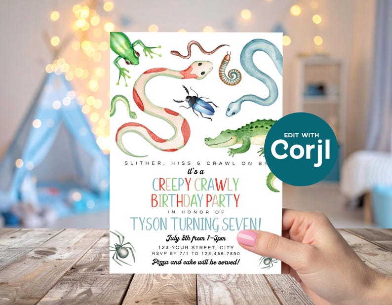 Reptile Birthday Party Invitation: Snakes, Spiders, Frog (Printable) Print or Text image 9