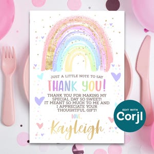 Rainbow Thank You Card: Editable Birthday, Baby Shower (Instant Download) image 6